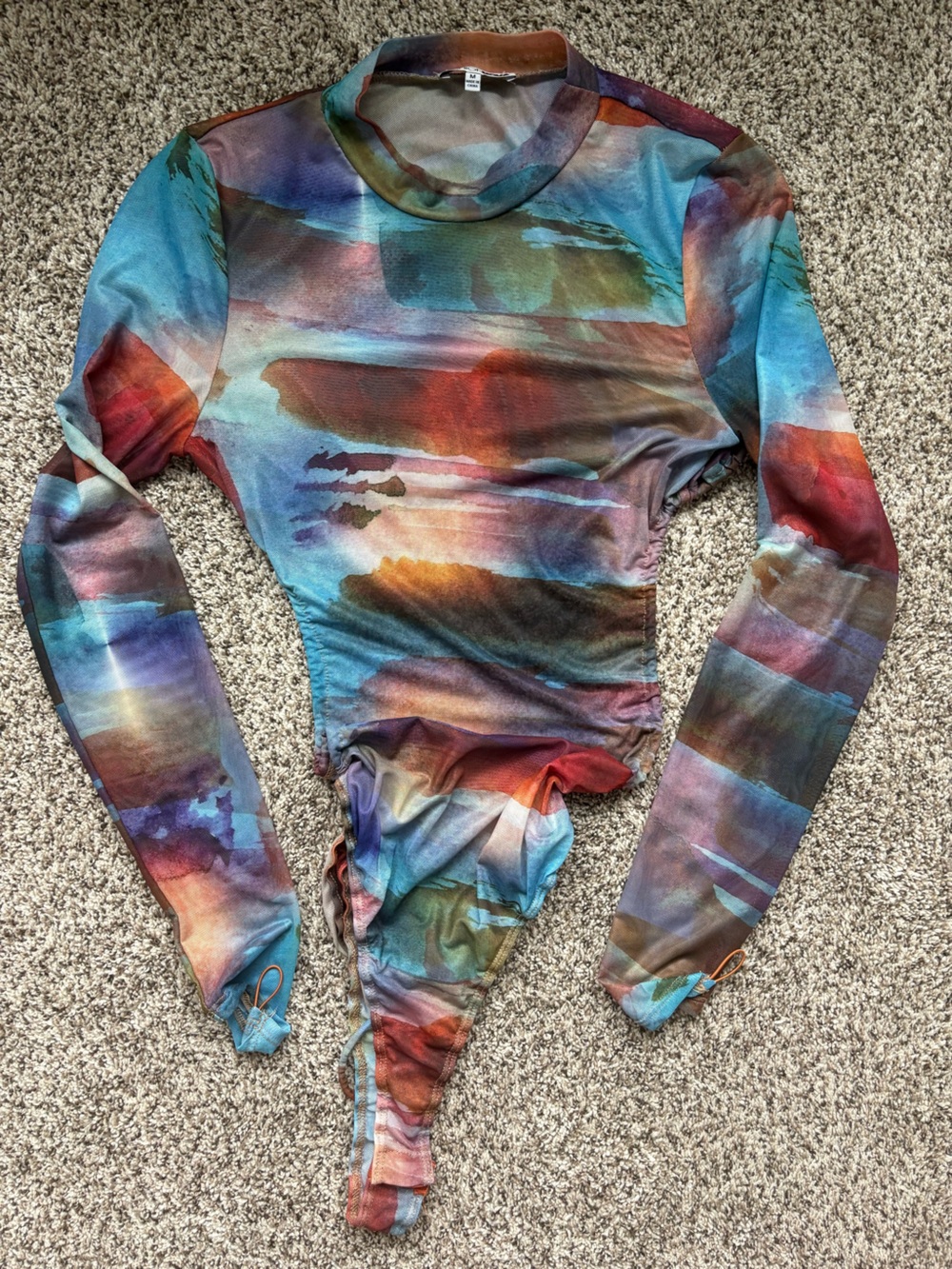 Fashion Nova Abstract Long Sleeve Bodysuit Multicolor Size Medium